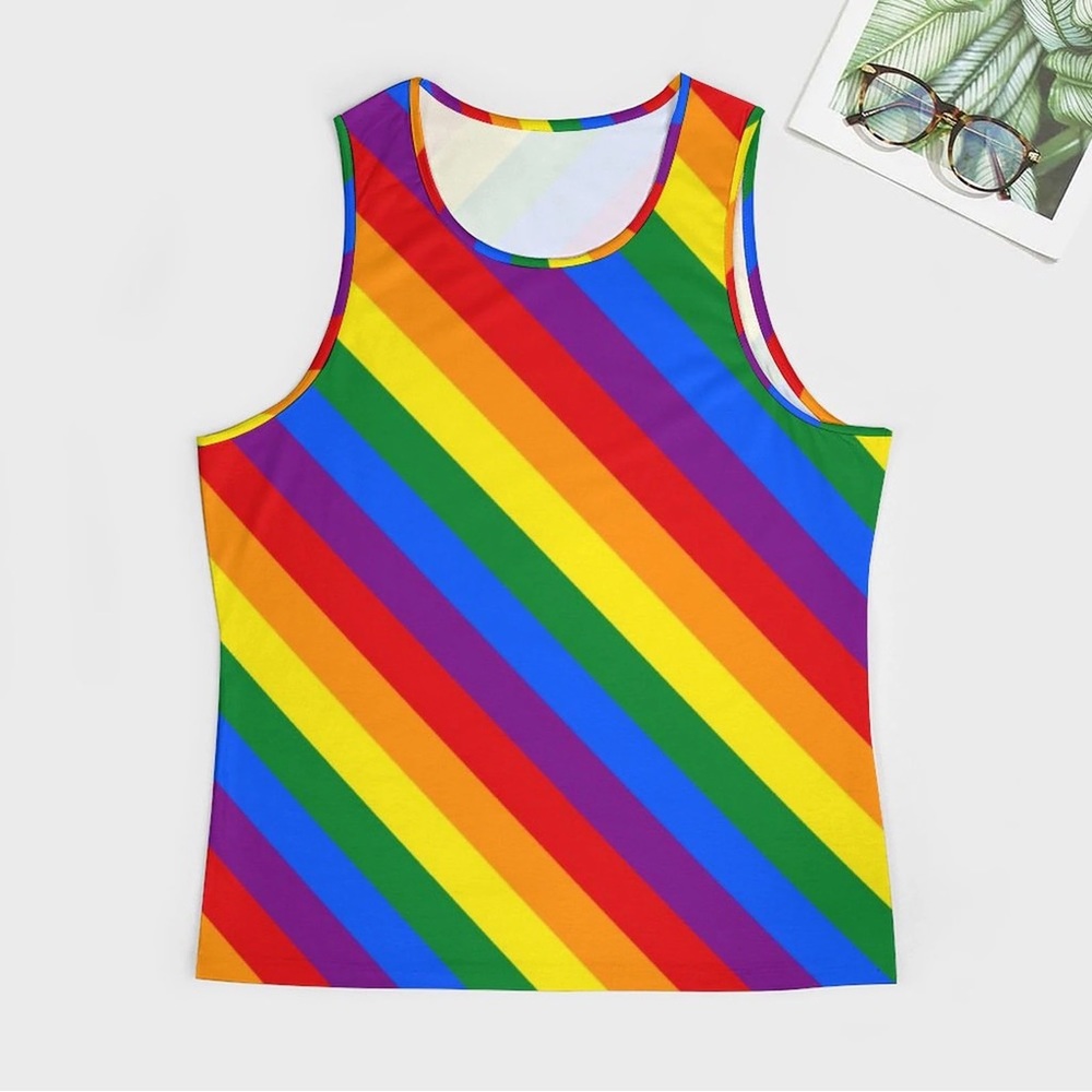 Pride Inspired Rainbow Tank Top Male Pride Flag Cool Top Gym Pattern Sleeveless - Picture 3 of 5